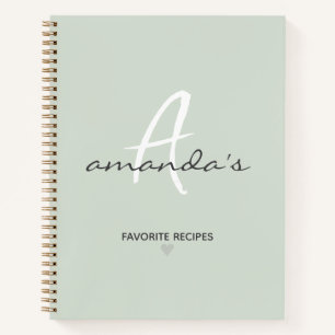 Elegantes Minimalistisches, hellgrünes Rezept Notizbuch