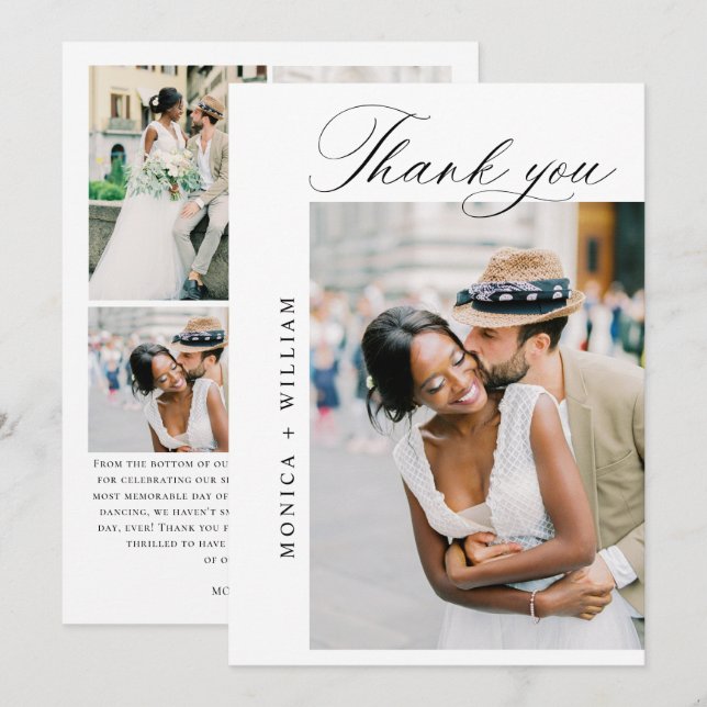 Elegantes Minimalistisches Hochzeiten 5 Foto Dankeskarte (Vorne/Hinten)