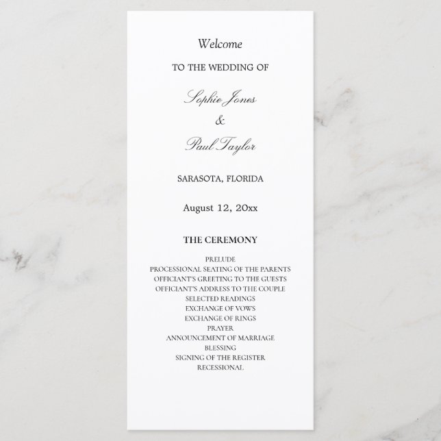 Elegantes Minimalistisches Hochzeitsprogramm (Vorderseite)