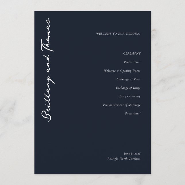 Elegantes minimalistisches Hochzeitsprogramm der N Programm (Vorderseite)