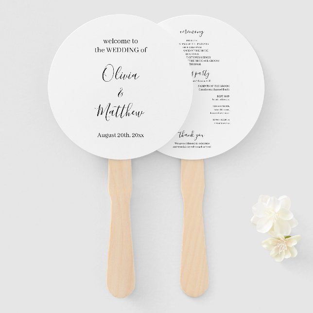 Elegantes Minimalistisches Hochzeitsprogramm Fächer (Vorne und Hinten)