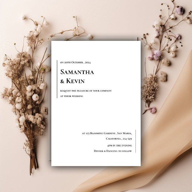 Elegantes Minimalistisches klassisches Weiß auf Sc Einladung (Elegant Minimalist Classic White on Black Wedding Invitation)