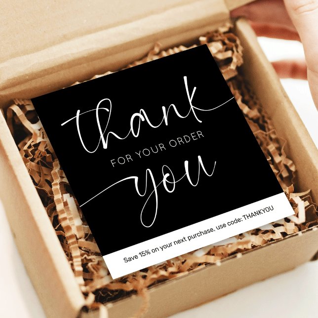 Elegantes Minimalistisches Logo Vielen Dank für di Mitteilungskarte (Elegant thank you for order cards in black and white with space for your logo and custom text)