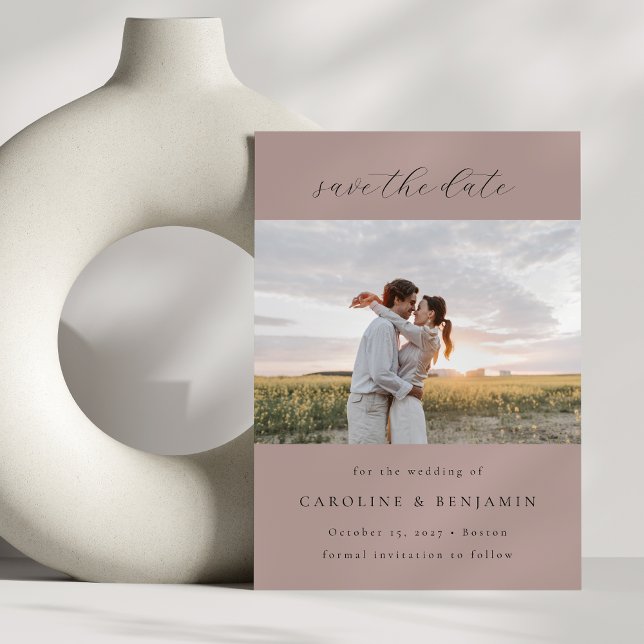 Elegantes Minimalistisches Mauve Mutes Rose Weddin Save The Date (Von Creator hochgeladen)