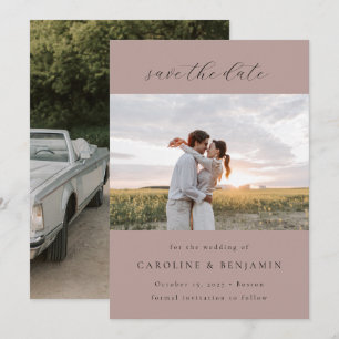 Elegantes Minimalistisches Mauve Script Wedding Tw Save The Date