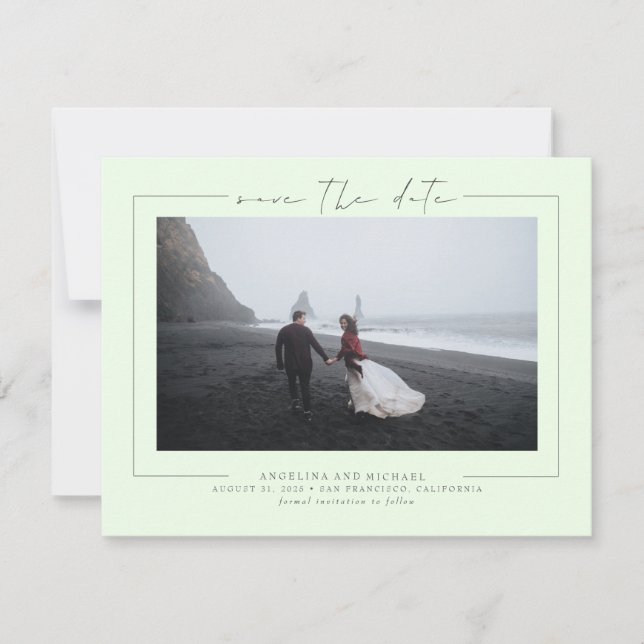 Elegantes Minimalistisches Mint Green Save the Dat Date (Vorderseite)