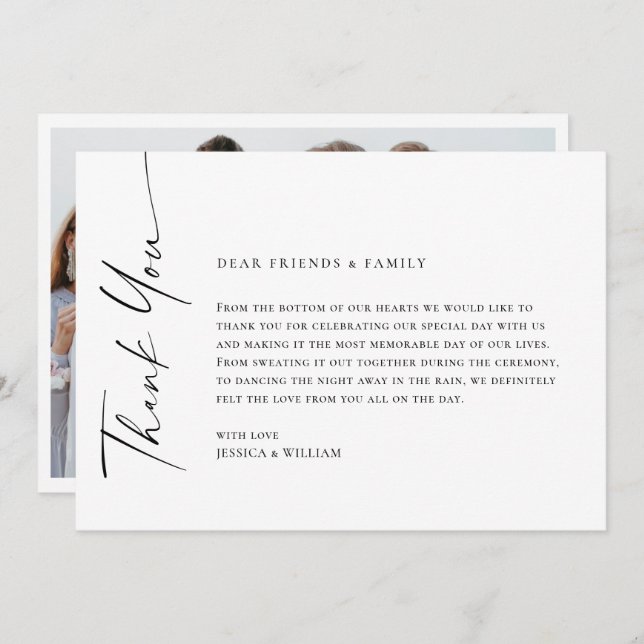 Elegantes Minimalistisches modernes Hochzeitsfest- Dankeskarte (Vorne/Hinten)