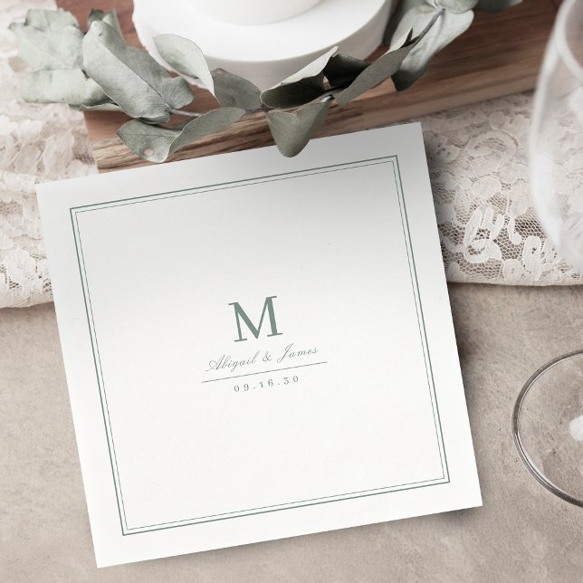 Elegantes, minimalistisches Monogramm in Salbeigrü Serviette (Elegant sage green minimalist monogram napkins)