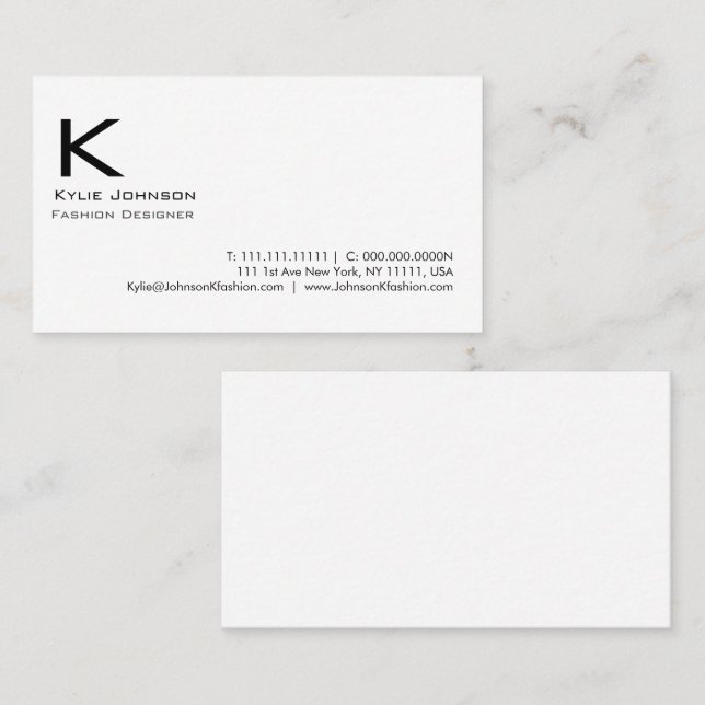 Elegantes Minimalistisches Monogramm Personalisier Visitenkarte (Vorne/Hinten)
