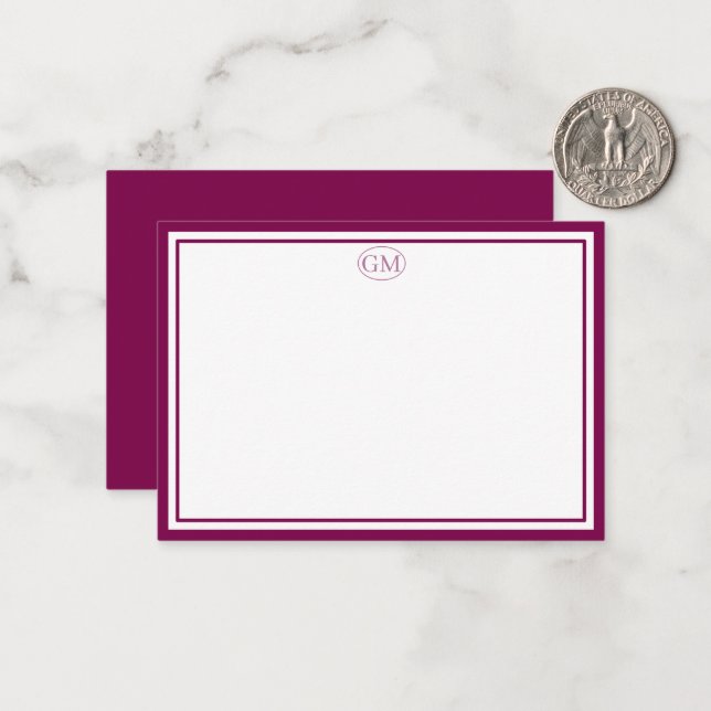 Elegantes minimalistisches Monogramm ROT Zwei Ränd Mitteilungskarte (Vorderseite/Rückseite Beispiel)
