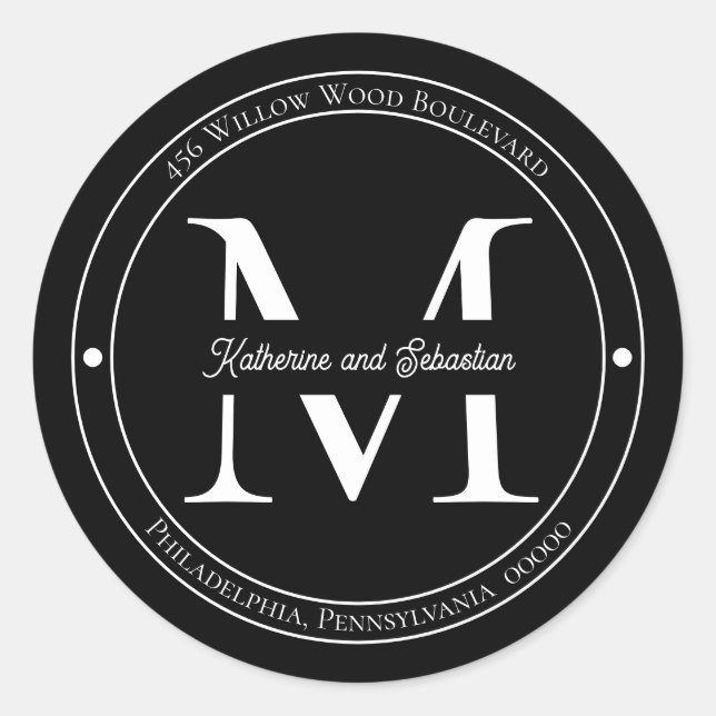 Elegantes Minimalistisches Monogramm-Rücksendeadre Runder Aufkleber (Vorderseite)
