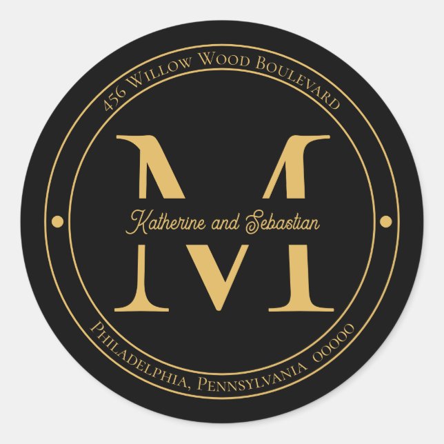 Elegantes Minimalistisches Monogramm-Rücksendeadre Runder Aufkleber (Vorderseite)