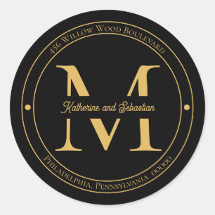 Elegantes Minimalistisches Monogramm-Rücksendeadre Runder Aufkleber