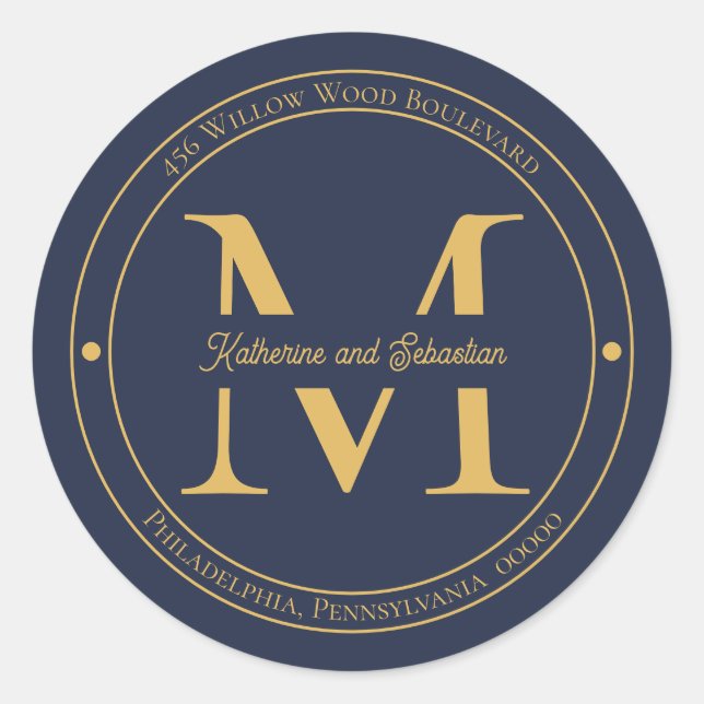 Elegantes Minimalistisches Monogramm-Rücksendeadre Runder Aufkleber (Vorderseite)