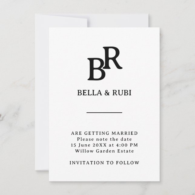 Elegantes minimalistisches Monogramm 'Save The Dat Save The Date (Vorderseite)