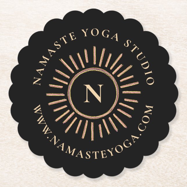 Elegantes Minimalistisches Monogramm-Schwarzgelb Untersetzer (Vorderseite)