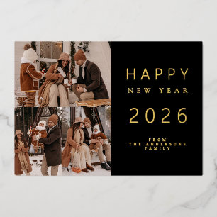 Elegantes Minimalistisches New Year Cheers Family Folien Feiertagskarte