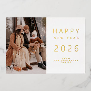 Elegantes Minimalistisches New Year Cheers Family Folien Feiertagskarte