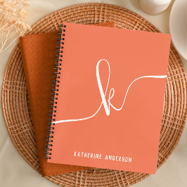 Elegantes Minimalistisches Orange Script Monogram  Notizbuch