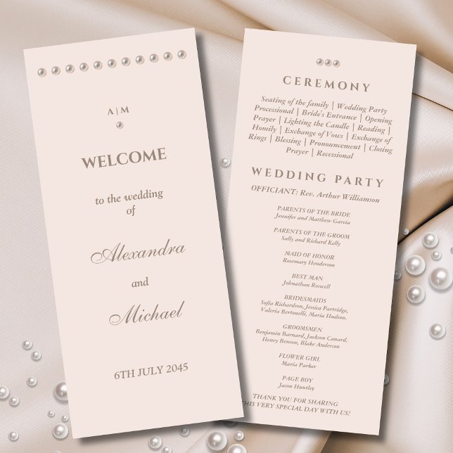 Elegantes Minimalistisches Pearl-Hochzeitsprogramm Programm (Von Creator hochgeladen)