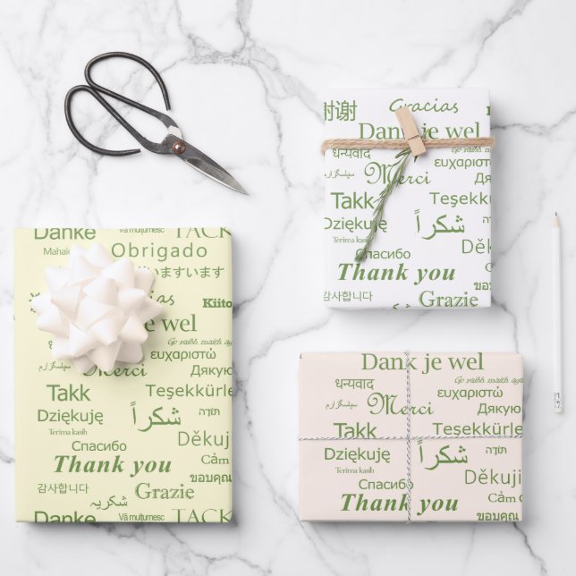 Elegantes Minimalistisches Polyglot "Danke" farben Geschenkpapier Set (Vorderseite)