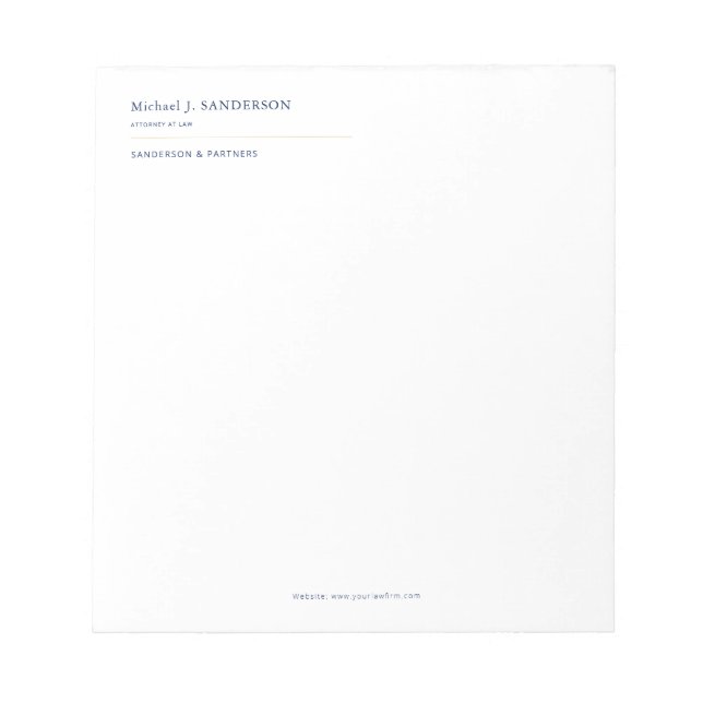 Elegantes, minimalistisches, professionelles Anwal Notizblock (Vorderseite)