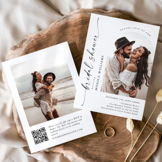 Elegantes Minimalistisches QR-Code-2-FOTO-Brautpar Einladung (Von Creator hochgeladen)
