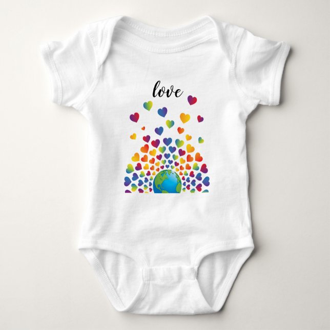 Elegantes Minimalistisches Rainbow Herzdesign Baby Strampler (Vorderseite)