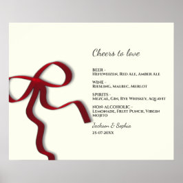 Elegantes Minimalistisches Red Bow Einfaches Menü Poster