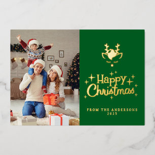 Elegantes minimalistisches Rentier-Weihnachtsfamil Folien Feiertagskarte