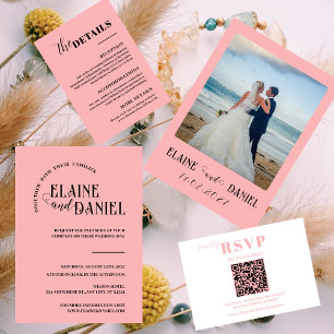 Elegantes Minimalistisches Rosa Foto Hochzeit Einladung