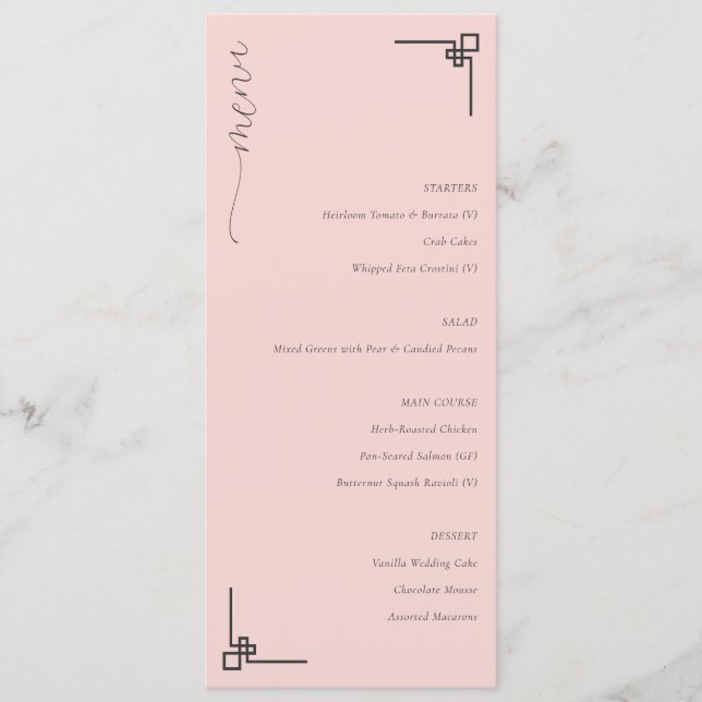 Elegantes minimalistisches rosa Menü Menükarte (Vorderseite)