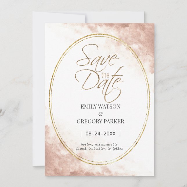 Elegantes, minimalistisches Rose-Gold Save the Dat Date (Vorderseite)