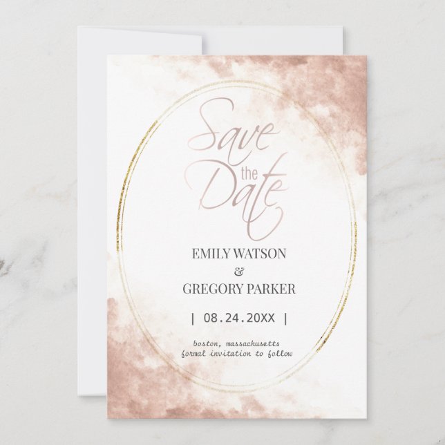 Elegantes, minimalistisches Rose-Gold Save the Dat Date (Vorderseite)