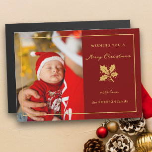 Elegantes Minimalistisches Rot/Gold-Foto Magnetkarte