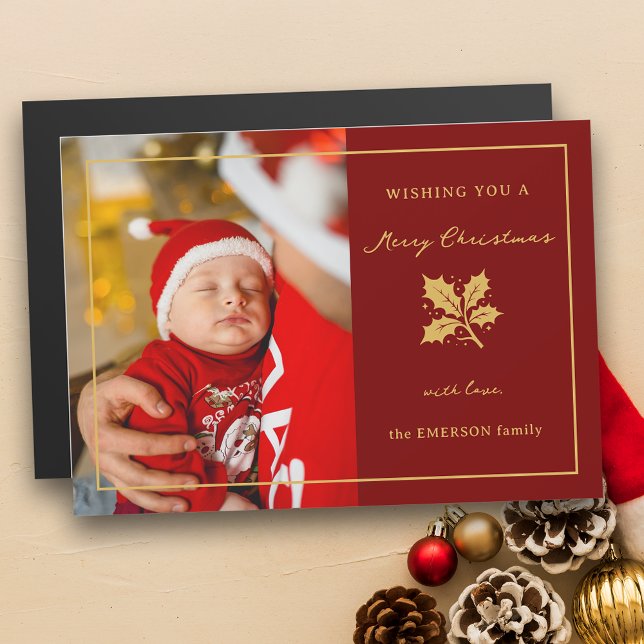 Elegantes Minimalistisches Rot/Gold-Foto Magnetkarte (Von Creator hochgeladen)