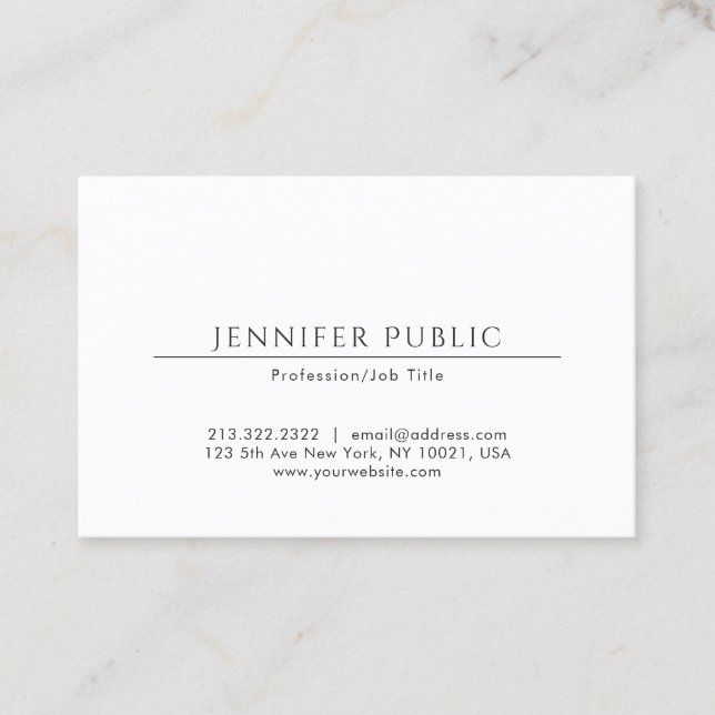 Elegantes Minimalistisches Schlicht Modernes Weiß  Visitenkarte (Vorderseite)