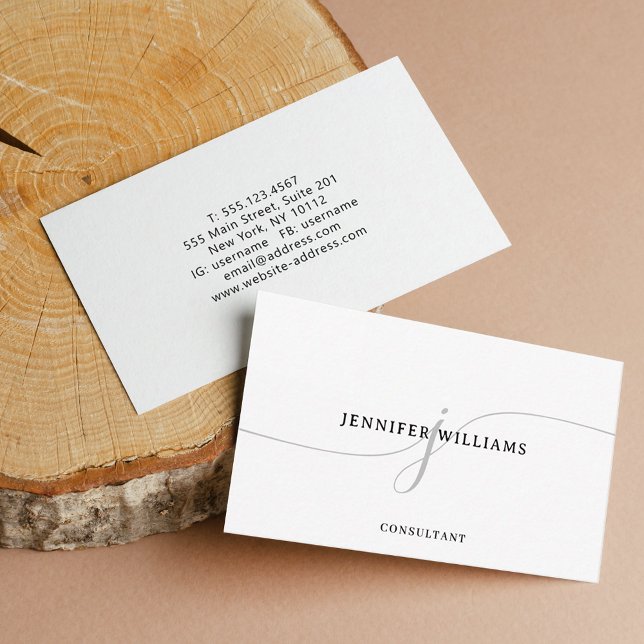 Elegantes Minimalistisches Schwarz-Grau-Script-Mon Visitenkarte (Von Creator hochgeladen)