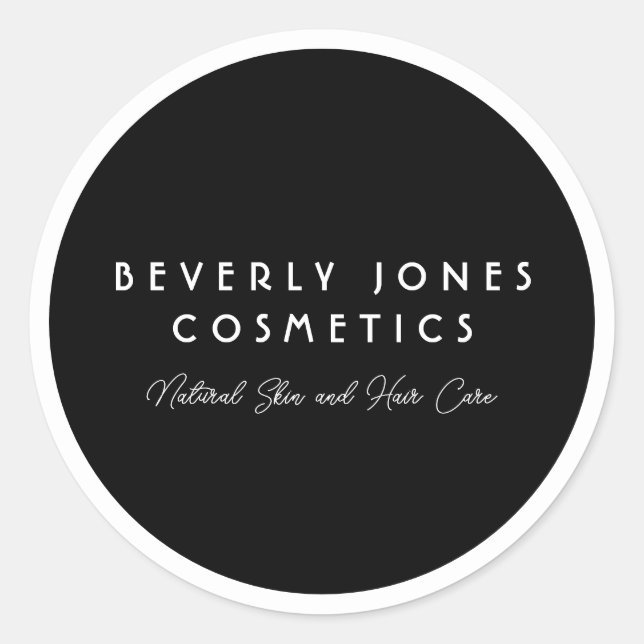 Elegantes Minimalistisches Schwarz-Weiß-Kosmetikla Runder Aufkleber (Vorderseite)