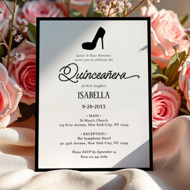 Elegantes Minimalistisches Schwarz & Weiß Quinceñe Einladung (Von Creator hochgeladen)