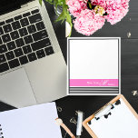 Elegantes Minimalistisches Schwarz-Weiß-Rosa-Band Notizblock<br><div class="desc">Ein eleganter,  minimalistischer,  schwarz-weiß gestreifter,  klassischer und dramatischer Kalligraphiebrief. Das lebendige rosa Farbband,  um Ihren Namen anzupassen,  das Ihre Arbeit oder den Studienraum aufhellen wird,  und es ist ideal zum Zusammentragen von Erinnerungen ,  Notizen und Listen.</div>