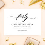 Elegantes Minimalistisches Schwarz-weißes 40. Gebu Einladung<br><div class="desc">Feiern Sie einen Meilenstein mit Stil mit dieser eleganten,  minimalistischen Schwarz-Weiß-Party Einladung 40. Geburtstag. Dieses einladende Design ist perfekt für diejenigen,  die Einfachheit und Eleganz schätzen. Es zeichnet sich durch einen schwarzen Hintergrund mit knalligem weißem Text aus und schafft ein auffallendes,  aber dennoch schlichtes Aussehen.</div>