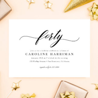 Elegantes Minimalistisches Schwarz-weißes 40. Gebu Einladung