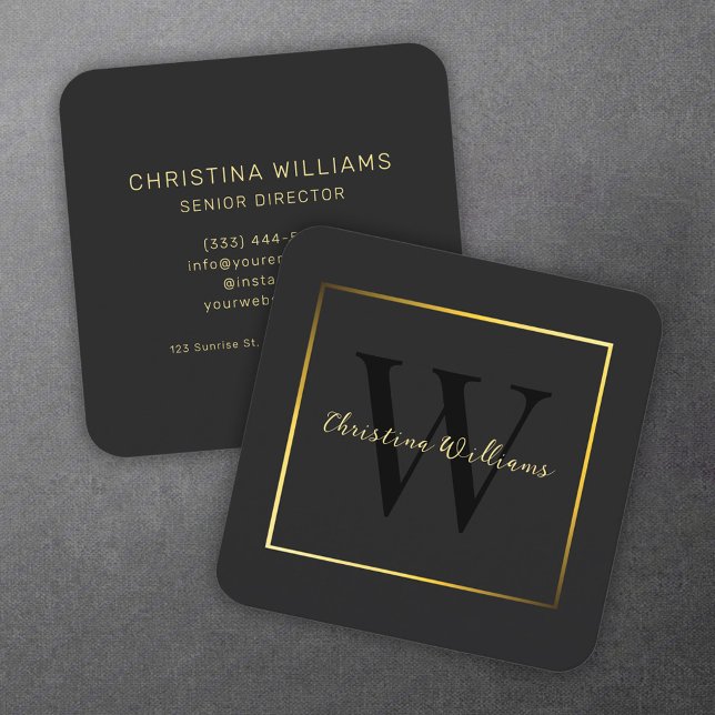 Elegantes Minimalistisches Schwarzes Gold Beruflic Quadratische Visitenkarte (Elegant Modern Minimalist Black Gold Professional Square Business Card)