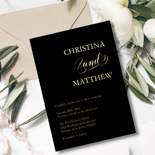 Elegantes Minimalistisches Schwarzes GOLD FOIL WED Folieneinladung