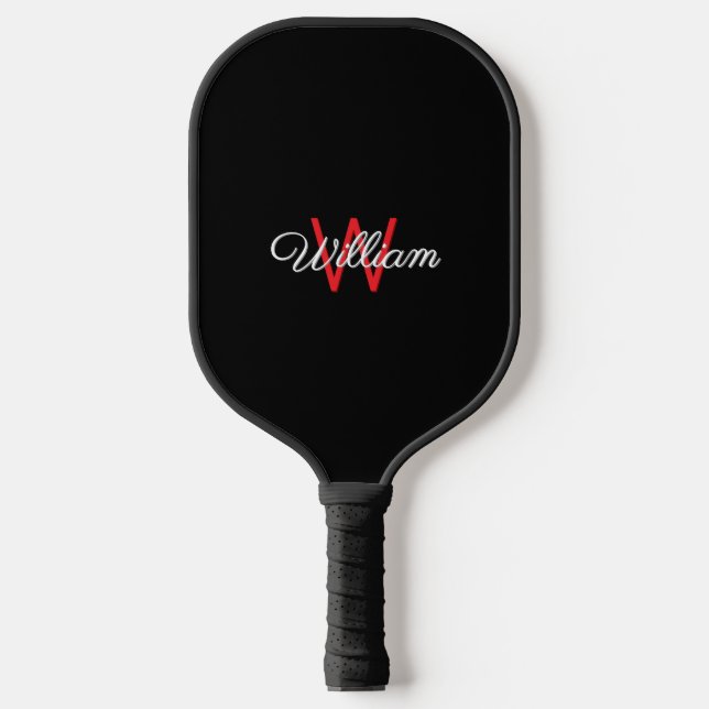 Elegantes Minimalistisches Schwarzes Mit Monogramm Pickleball Schläger (Vorderseite)
