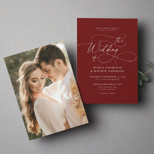 Elegantes Minimalistisches Script Burgundy Foto We Einladung