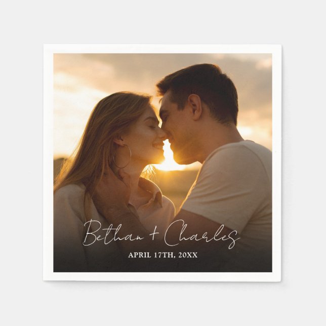 Elegantes Minimalistisches Script-Foto Serviette (Vorderseite)