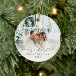 Elegantes Minimalistisches Script Frohe Weihnachte Keramik Ornament