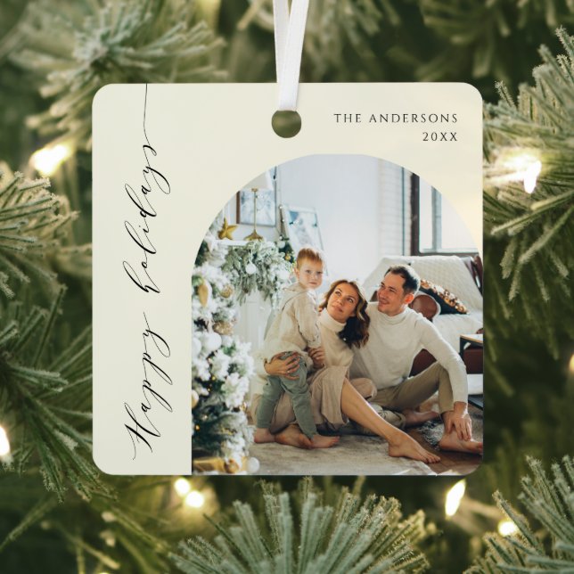 Elegantes Minimalistisches Script Happy Holidays F Ornament Aus Metall (InSitu)